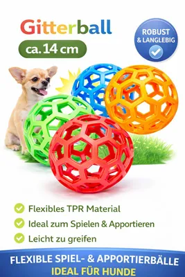 Produktbild von Vollgummi Spielzeug Gitterball ROT Hundespiel Roller Ball Kau Gummiball 14 cm