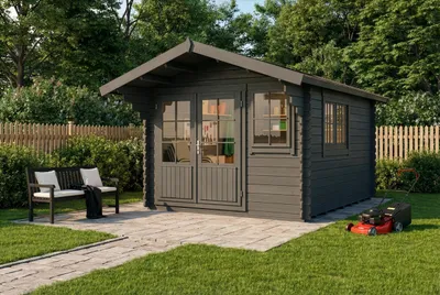 Produktbild von Alpholz Gartenhaus Gabriel 338x467cm mit 34 mm Wandstärke in Imprägnierung Grau inkl. Fußboden