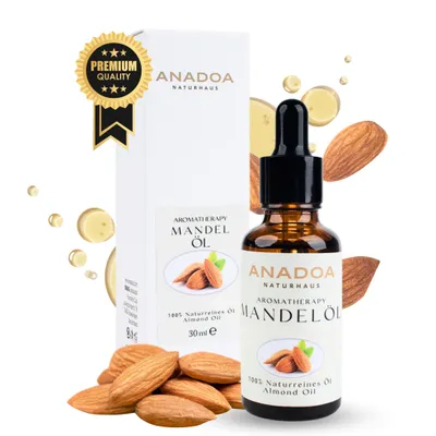 Anadoa Naturhaus Mandelöl 100% naturrein 30ml - Kaltgepresstes Süßmandelöl (Prunus Amygdalus Dulcis)