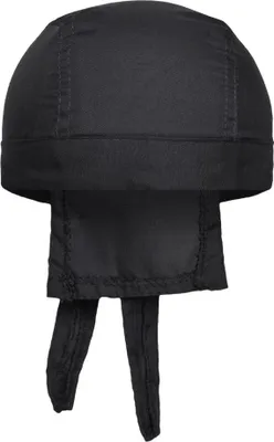 A black bandana hat with ties.