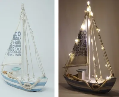 Produktbild von Standmodell Segelschiff Segelboot 28x21 cm mit Beleuchtung 13 LED Kutter Boot