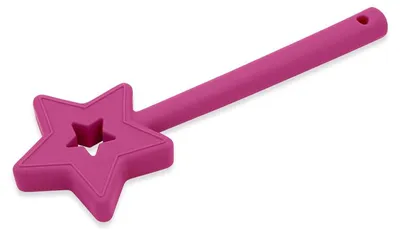 Imagen del producto de Juguete terapéutico para masticar en forma de varita mágica, color magenta, ideal para niños. Herramienta de masticación con forma de varita mágica y punta en forma de estrella, adecuada para masticar con molares y dientes frontales.