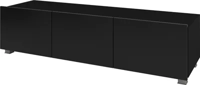 Produktbild von TV-Schrank CALABRINI C-12 mit 3 Türen Fernsehschrank 150 cm Fernsehtisch Lowboard Wohnzimmer Schrank Grifflos Modern (Schwarz / Schwarz Hochglanz)