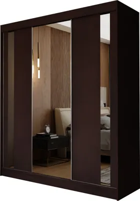 Produktbild von Masseno Schiebetürenschrank GRAZIA 180 cm Kleiderschrank Schlafzimmer Schrank 3-türig mit Spiegel Wengefarben