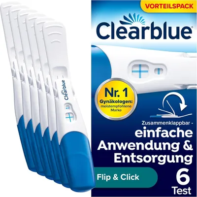 Produktbild von Clearblue Schwangerschaftstest, Flip & Click, Vorteilspack, Zusammenklappbar - einfache Anwendung, 6 Tests