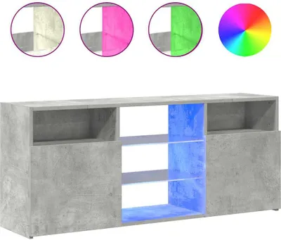 A TV stand with LED lighting.
