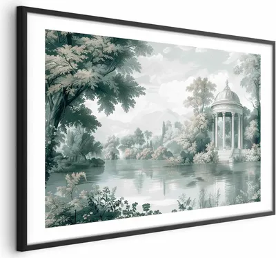 Produktbild von Posterpapier Poster - Landscape with a Park and Lake in Retro Greens 60x40 cm Landschaften c-H-10046-ao-a