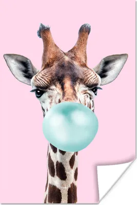 Produktbild von MuchoWow® Poster Giraffe - Kaugummi - Rosa - Blau - Mädchen - Kinder - Mädchen 120x180 cm - Kunstposter