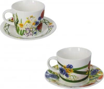 Produktbild von Wildblumen-Kaffeetassen-Set, 2-teilig, aus neuem Knochenporzellan