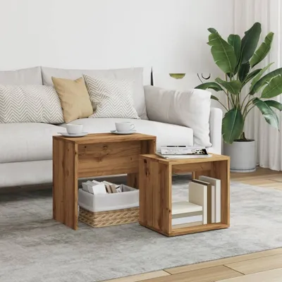 Image de Maison Exclusive - Tables gigognes 2 pièces Chêne Artisan Matériau dérivé du bois