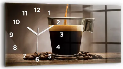 Produktbild von Wallfluent Wanduhr – Stilles Quarzuhrwerk - Uhr Dekoration Wohnzimmer Schlafzimmer Küche - Zifferblatt - weiße Zeiger - 60x30 cm - Tasse Kaffee