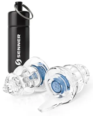 Obrázek produktu pro Senner ® MusicPro Soft | Ochrana sluchu na koncerty, hudební akce, do diskoték a na festivaly – extra měkké špunty do uší, modré/průhledné – s hliníkovým pouzdrem na špunty