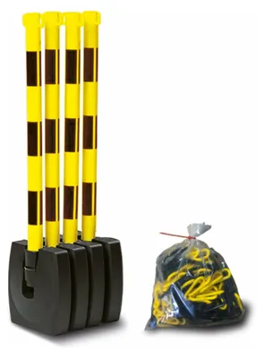 Produktbild von Moravia Klappbarer Kettenständer schwarz/gelb 50 x 900 mm mit 2 Kettenhaken + Fußplatte