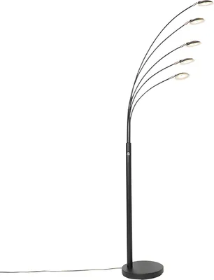 Produktbild von Qazqa led Design Stehleuchte, Stehlampe - Sixties - Schwarz, Rund, inkl. 5W integrierter LED, 2700K, warmweiß, dimmbar, 5-flammig, 181cm, Ideal als Bürolampe und Wohnzimmerlampe