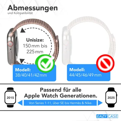 Produktbild von EAZY CASE Apple Watch Armband Nylon 38mm/40mm/41mm verstellbares Ersatzarmband, iWatch Serie, Sportarmband in Gold