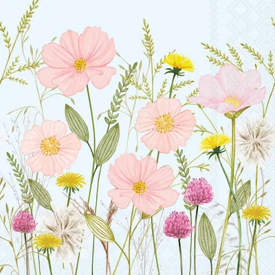 Produktbild von Servietten Lunch 33x33cm 3-lagig 20 Stück Blumen Pastelfarben blau Ambiente-Servietten