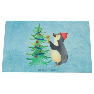Produktbild von Mr. & Mrs. Panda Glasschneidebrett Pinguin Weihnachtsbaum - Eisblau - Geschenk, Schneidebrett Aus Glas, Schneideplatte, Weihnachten, Winter, Küchenbrett, Hackbrett