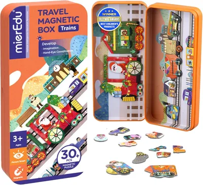 Produktbild von Magnetspiel Box Züge – Magnetische Bausteine & Magnetspiel für Kinder Lernspiel & Reisespiel – Fördert Motorik & Fantasie, Spielzeug für unterwegs