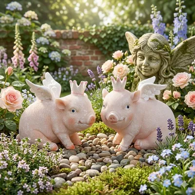 Produktbild von Ein echtes Deko-Highlight: Das fliegende Schweineduo mit Flügeln und königlichem Charme!
