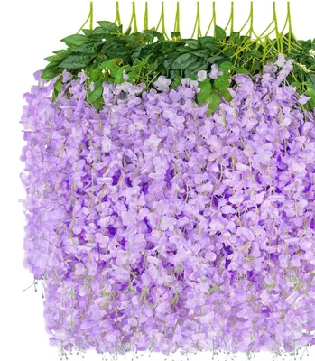 Immagine prodotto di Ghirlanda di fiori artificiali, 12 pezzi - Fiori artificiali in seta - Edera fiorita - Fiori pendenti - Decorazione per interni/esterni - Colore lilla chiaro