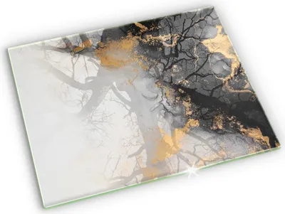 Produktbild von Grabkerze Untersetzer Glastafel Gummifüße Motiv - 52x40 cm - Abstraktion mit Gold
