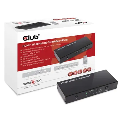 Produktbild von Club3D HDMI Switchbox 4 Eingänge -> 1 Ausgang 4K60Hz UHD retail