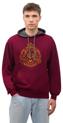 Produktbild von Spreadshirt Harry Potter Gryffindor Wappen Löwe Uni Kontrast Hoodie, XXL, Weinrot/Anthrazit