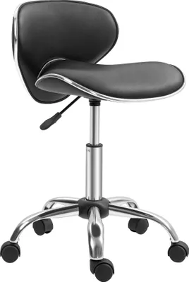 Image de HOMCOM Tabouret à roulettes tabouret de travail avec hauteur réglable 44-56 cm et dossier, tabouret de bureau pivotant 360° pour salon de massage, bureau, clinique, noir