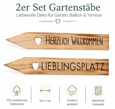 Produktbild von Gartenstab Maia mit Schriftzug 2er-SET - Lieblingsplatz & Herzlich Wilkommen