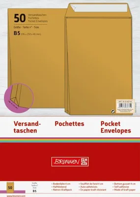 Produktbild von Versandtaschen B5 Haftklebung 110g/qm braun VE=5x50 Stück