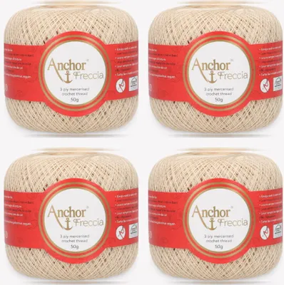 Image de 4 pelotes d'Anchor Freccia 25 – Fil de coton extra-fin pour le crochet en filigrane (couleur 00387)