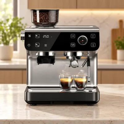 Produktbild von WMF Espresso Pro Silk Siebträgermaschine mit Mahlwerk, integrierter Waage und Touch-Display, Silber