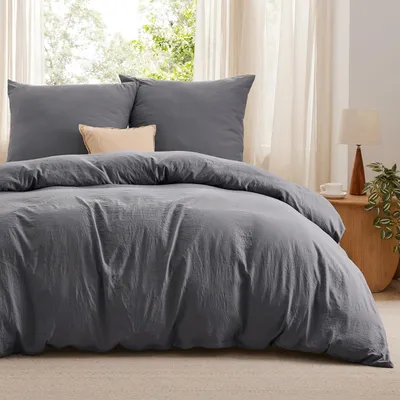 Image de TRANKIELO® - Ensemble de literie 200x200 cm - Microfibre, anthracite - Inclut 2 taies d'oreiller 80x80 cm