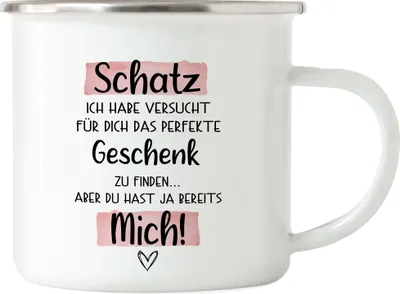 Produktbild von Schatz Geschenk Emaille Tasse Mit Spruch Ehefrau Freundin Partnerin Humor Sarkasmus Geschenkidee