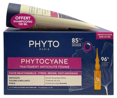 Immagine prodotto di Set Phyto: Set, Phytocyane, siero trattante leave-in per il cuoio capelluto, contro la caduta dei capelli, 12 pezzi, 5 ml *fiale di Phytocyane, shampoo, contro la caduta dei capelli, 100 ml