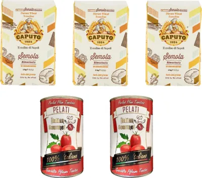 Produktbild von 3x Caputo - Hartweizengrieß - Semola di grano duro rimacinata 1kg + 2x Italian Gourmet Pomodori 100% italienisch Pelati Ganze Geschälte Pflaume Tomaten sauce dose 400g