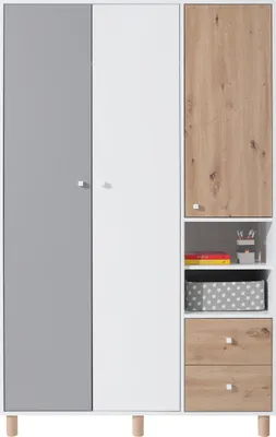 Produktbild von Furniture24 Kleiderschrank Faro FR1 Schrank 3 Türiger Drehtürenschrank 6 Einlegeboden Kleiderstange 2 Schubladen