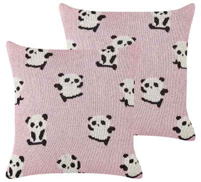 Produktbild von BELIANI Dekokissen 2er-Set rosa Baumwollbezug 45 x 45 cm Pandamuster Kinderzimmer-Accessoire