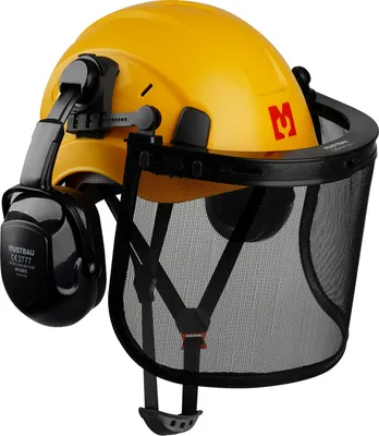 Immagine prodotto di Set di elmetti di sicurezza MUSTBAU - EN397 con protezioni per le orecchie e visiera in rete - Fascia regolabile da 53 a 63 cm - Ideale per silvicoltura, cantieri e servizi