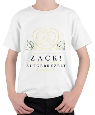 Produktbild von Zack Aufgebrezelt Brezel Bayern Tracht Lederhose JGA Kinder T-Shirt, Weiß, 116