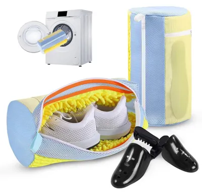 Produktbild von Schuhwaschbeutel 2er Set Gelb mit Schuhhaltern 19x39cm