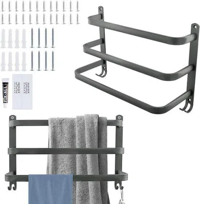 Image de Porte-serviettes mural en aluminium gris, 40 cm, 3 barres