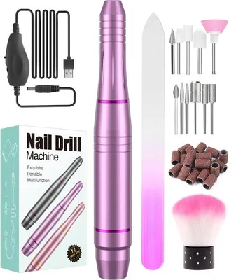Produktbild von Unyqoos® elektrische Nagelfeile – Profi-Nagelfräser für Acryl-, Gel- & Naturnägel, 0–20.000 U/min stufenlos, Rechts-/Linkslauf, 11 Fräser, 26 Sandbänder, lila