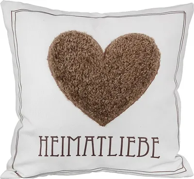 Produktbild von Gilde Kissen "Heimatliebe" creme/braun/schwarz, mit Herz aus Wolle und Rückseite aus Samt 100% Polyester, waschbar bei 30 Grad, mit Reißverschluss H: 45 cm B: 45 cm 47273