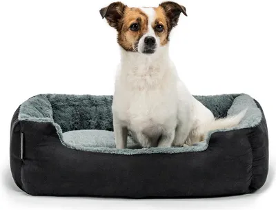 Produktbild von lionto Hundebett, weiches Kuschelbett mit herausnehmbarem Wendekissen & Anti-Rutsch-Boden, 60x48 cm, schwarz/grau