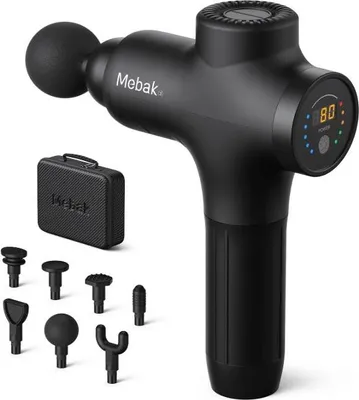 Immagine prodotto di Mebak 3 Pistola da massaggio nera Massaggiatore muscolare a pistola Massaggiatore elettrico manuale Fascia profonda per collo schiena corpo portatile con motore senza spazzole silenzioso 7 teste 5 velocità