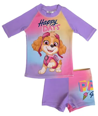 Produktbild von Paw Patrol Schwimmset UV-Schutz 30 für Mädchen - Happy Days Kinder Badeanzug Shirt und Hose Zweiteiler Lila 98-104