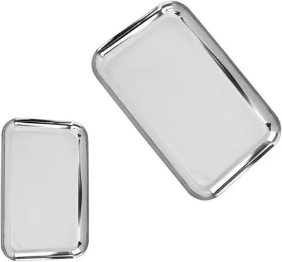 Productafbeelding van Serveerborden Roestvrij Staal - Dienbladen Set - Eten Presenteren - Vaatwasmachinebestendig - 20 x 13 cm - Zilver