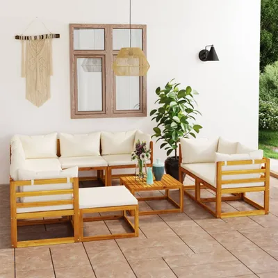 Produktbild von The Living Store 10-tlg. Garten-Lounge-Set mit Auflagen Creme Massivholz Akazie