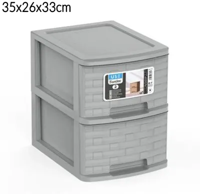 Image de Boîte de rangement à tiroirs - Boîtes de rangement en plastique - 2 tiroirs - 35 x 26 x 33 cm - Gris